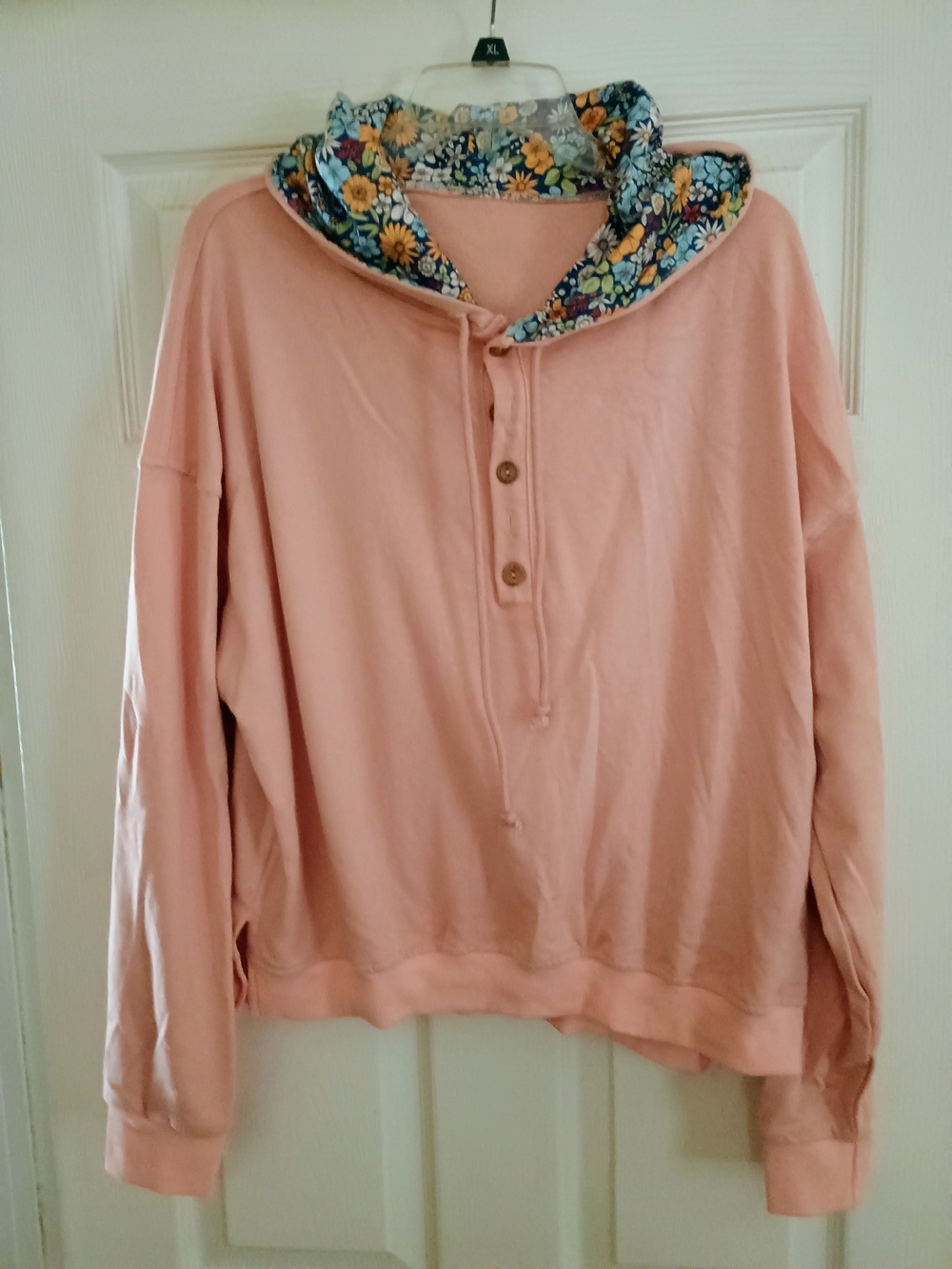 Pink Pullover Hoodie with Floral Lined Hood